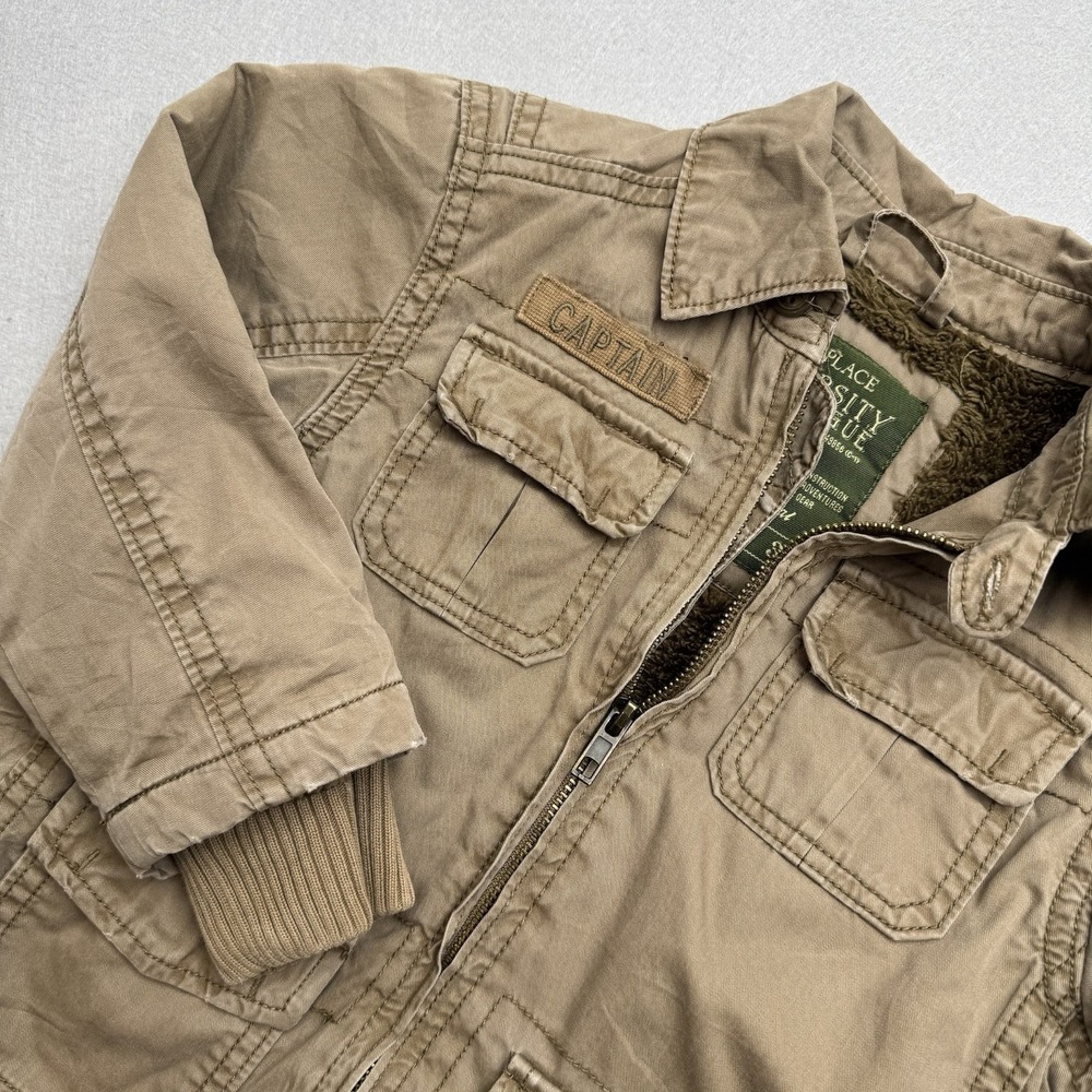 Place Varsity League Jacket 3T Fleece Field Up Coat Brown Pockets Kids Boys